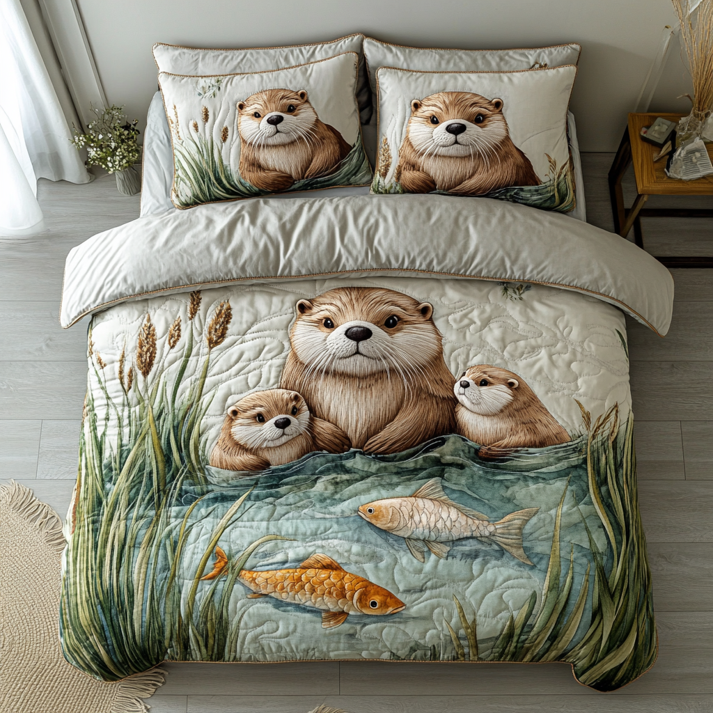 Tidepool Friends Quilted Bedding Set Bed Decorations Gifts For People Who Love Otters