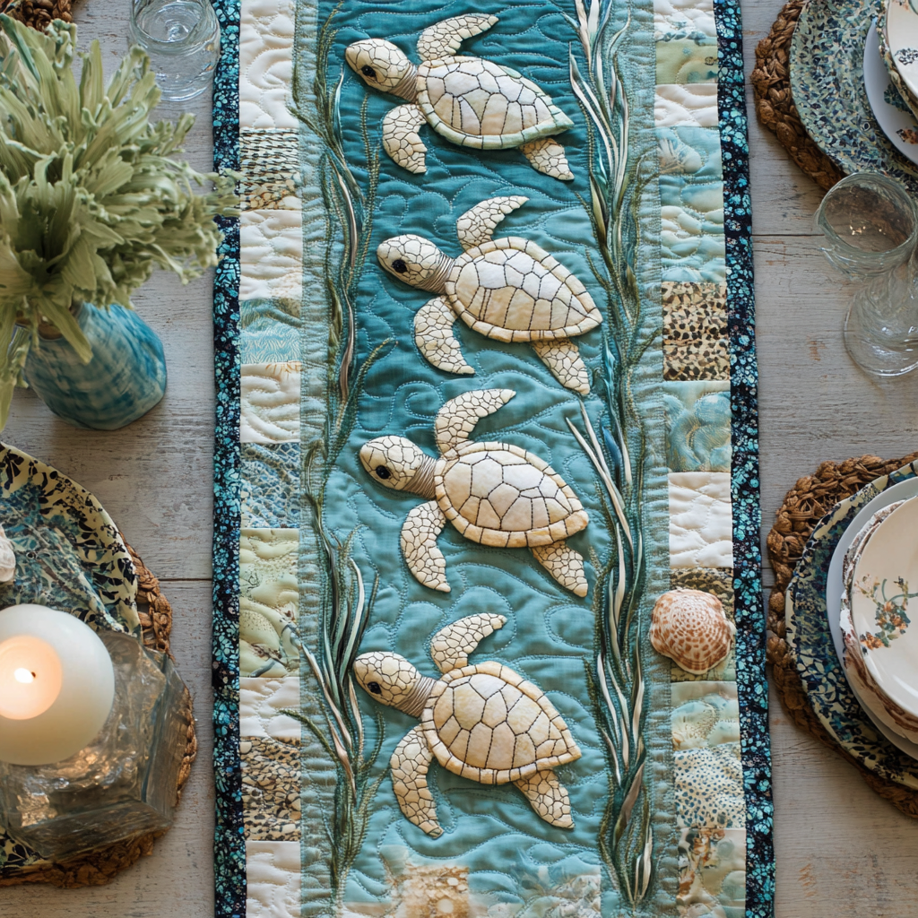Tidepool Nomad Quilted Table Runner Dinner Table Decor Turtle Lover Christmas Present Ideas For Mom