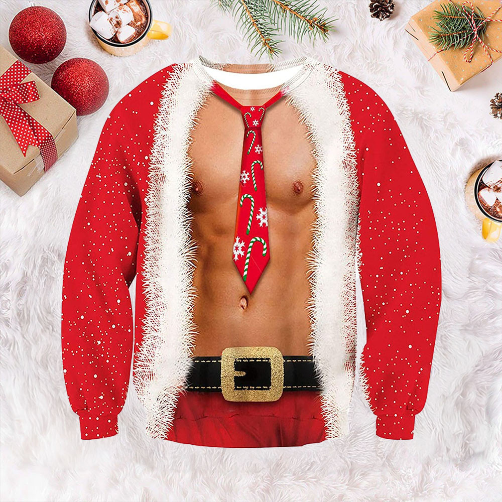 Tie Bare Muscle Ugly Xmas Sweater Christmas Cute Sweater Gift For Boyfriend