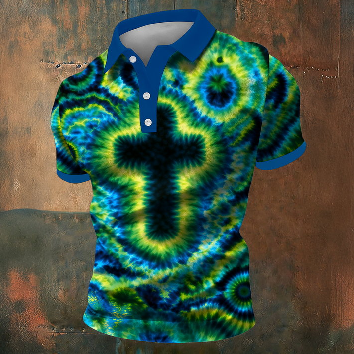 Tie Dye Faith Cross Graphic Polo Shirt Faith Based Clothes Present For Dad Birthday