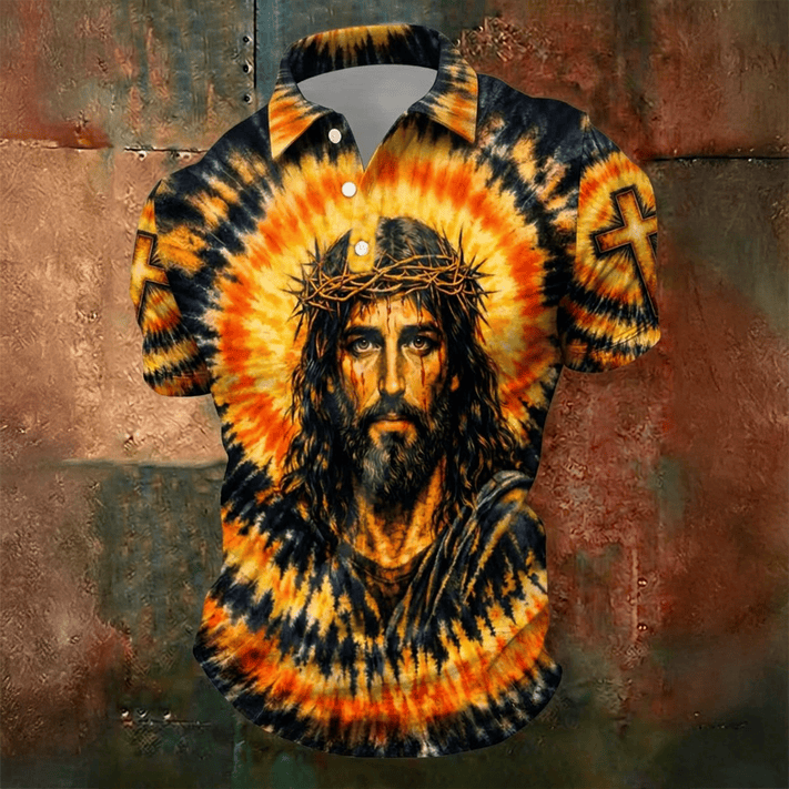 Tie Dye Jesus Portrait Polo Shirt In God We Trust Clothes Christian Gift For Dad
