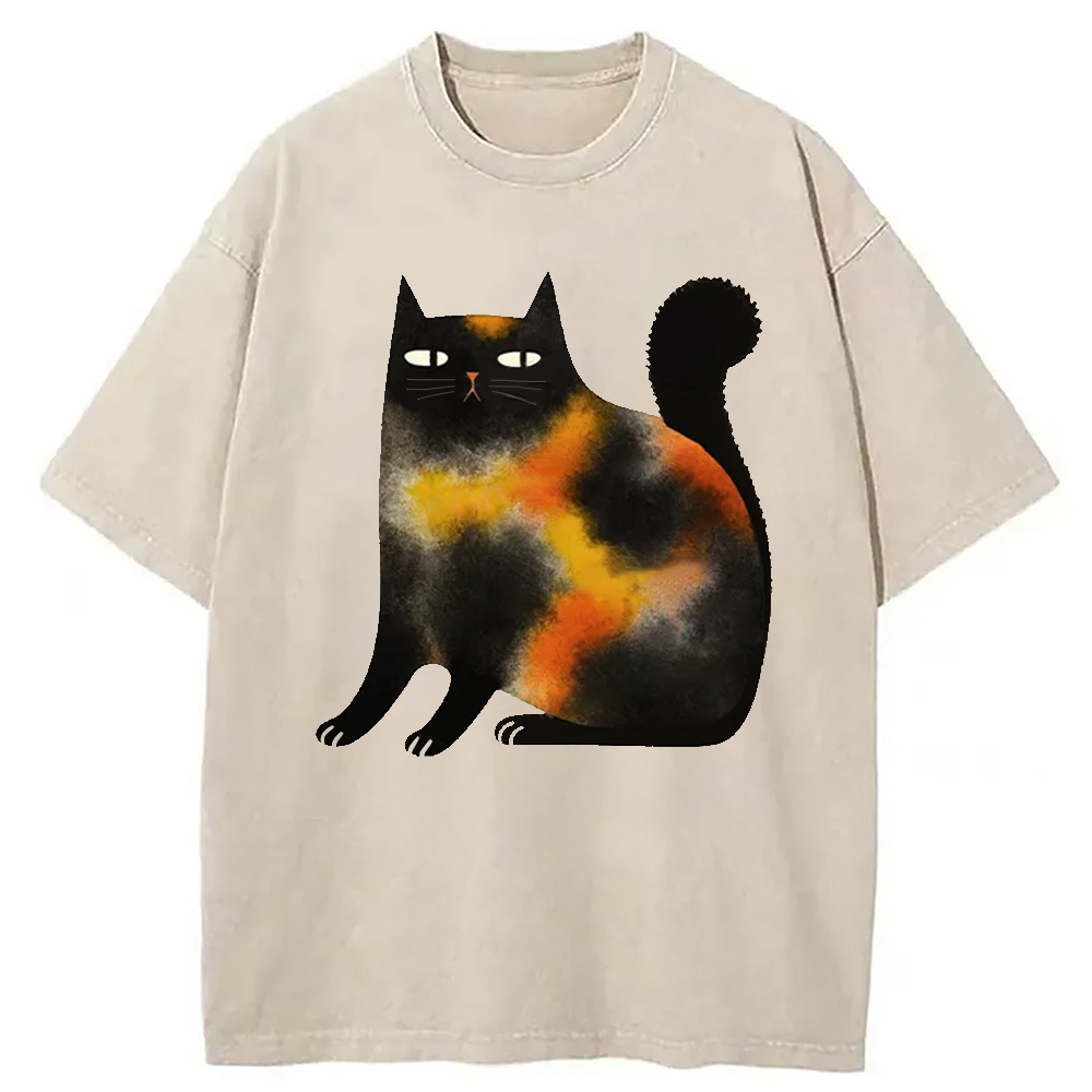 Tie-Dye Kitten Washed T-Shirt Cool Graphic Tee For Men Women Gifts For BFF