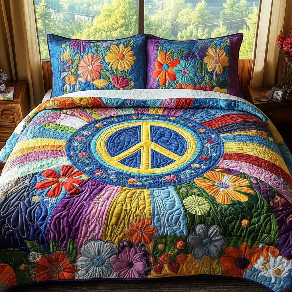 Tie-Dye Tranquility Quilted Bedding Set Full Size Bed Set Boho Gift For Mom