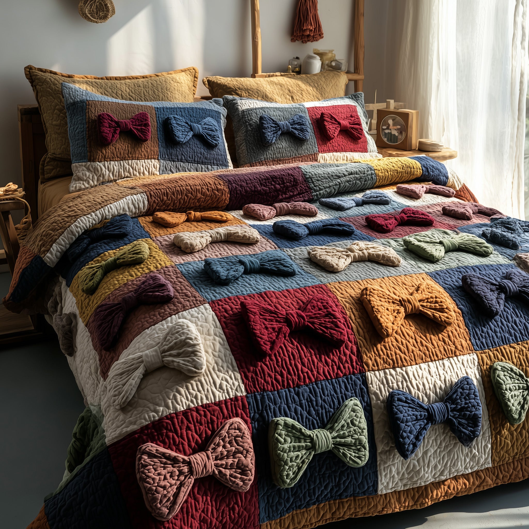 Tied With Love Quilted Bedding Set Unique Pattern