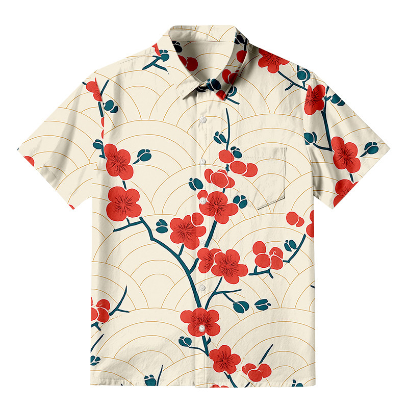 Tiger Blossom Wave Aloha Button Up Shirt Flower Pattern Traditional Japanese Art Shirt Gifts