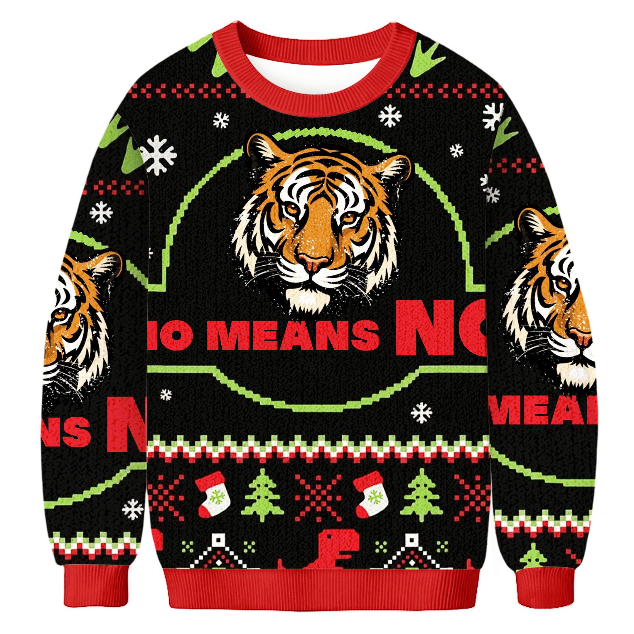 Tiger No Means No Christmas Ugly Sweater Xmas Outfits Tiger Lover Christmas Gifts