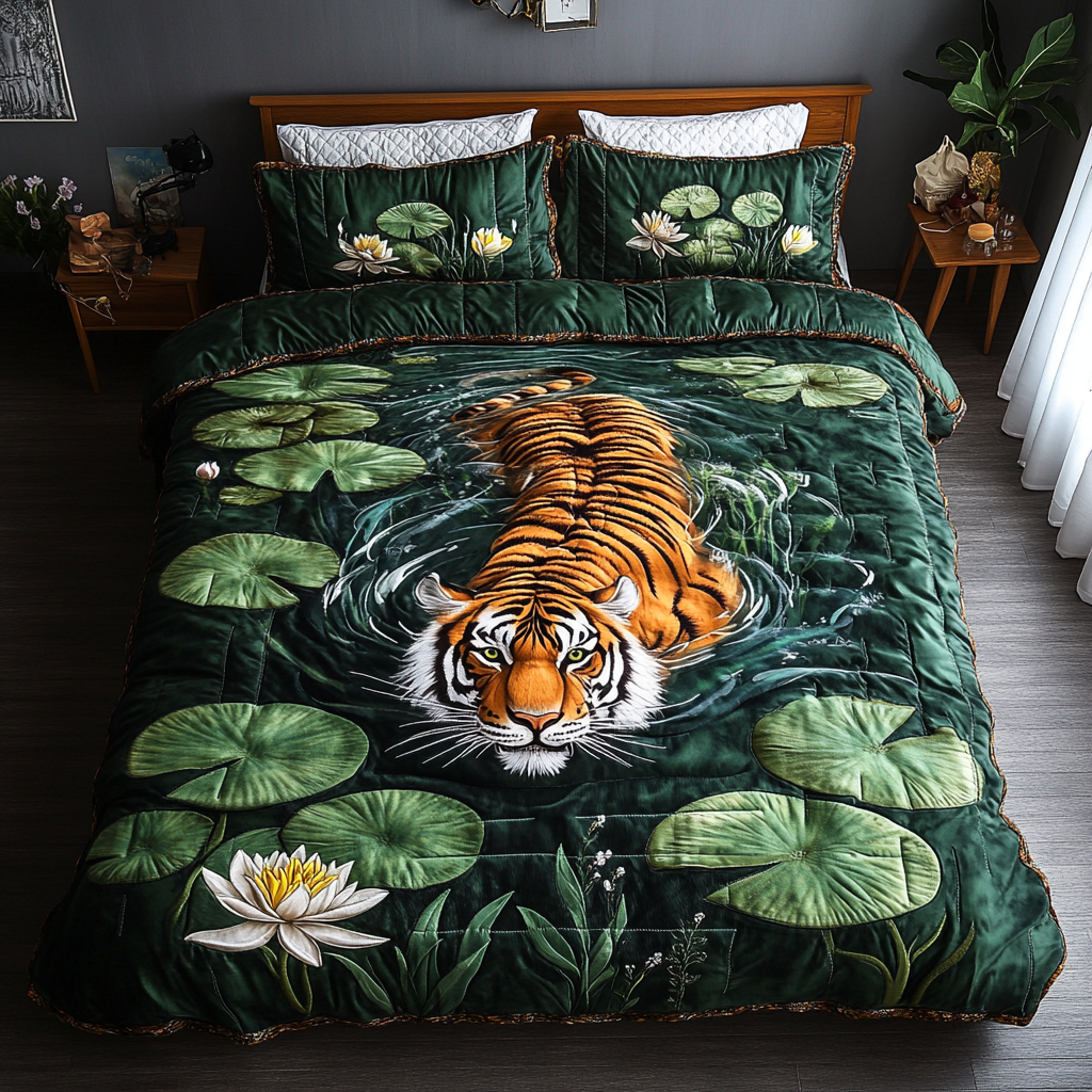 Tiger Spirit Quilted Bedding Set Cute Room Decor Tiger Gifts For Adults