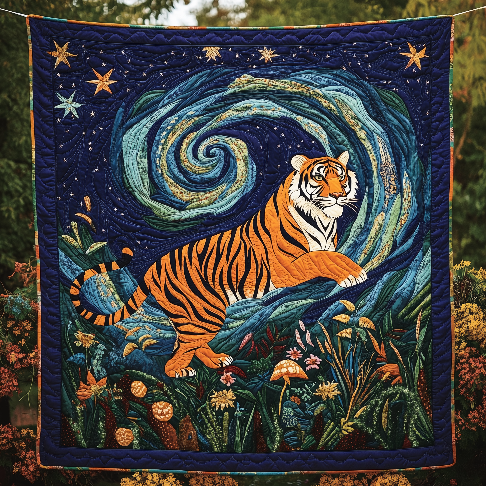 Tiger Starry Night Quilted Blanket Christmas Throw Blanket Best Gifts For Teens