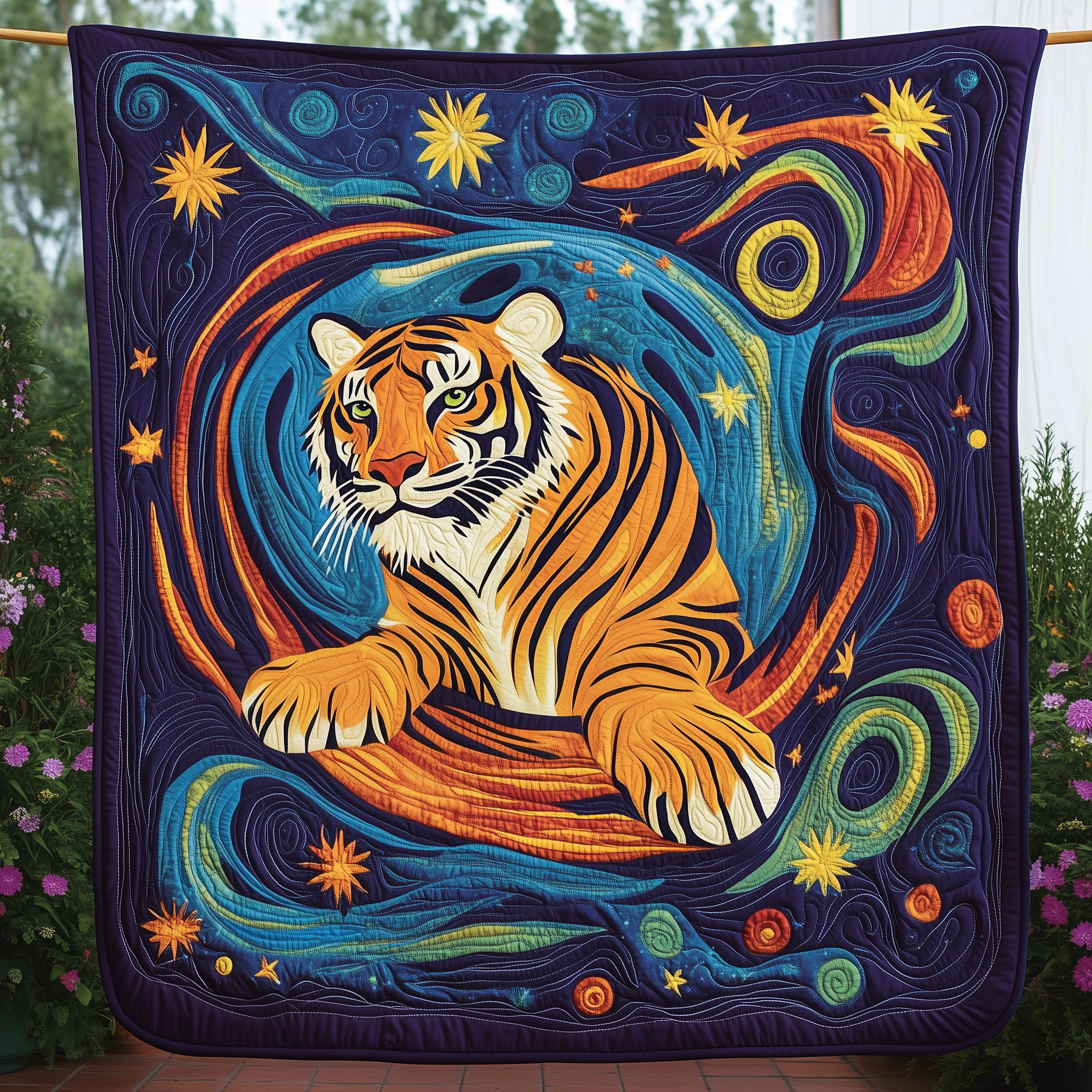 Tiger Starry Night Quilted Blanket Christmas Throw Blanket Christmas Presents For Boyfriend