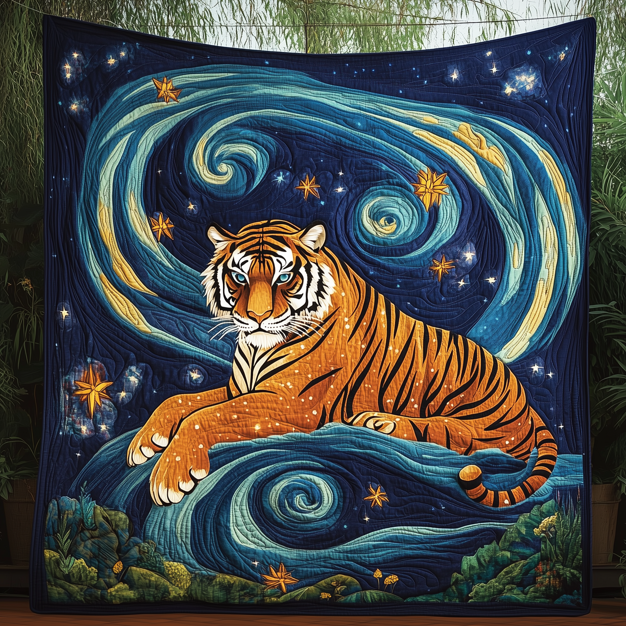 Tiger Starry Night Quilted Blanket Christmas Throw Blanket Christmas Presents For Wife