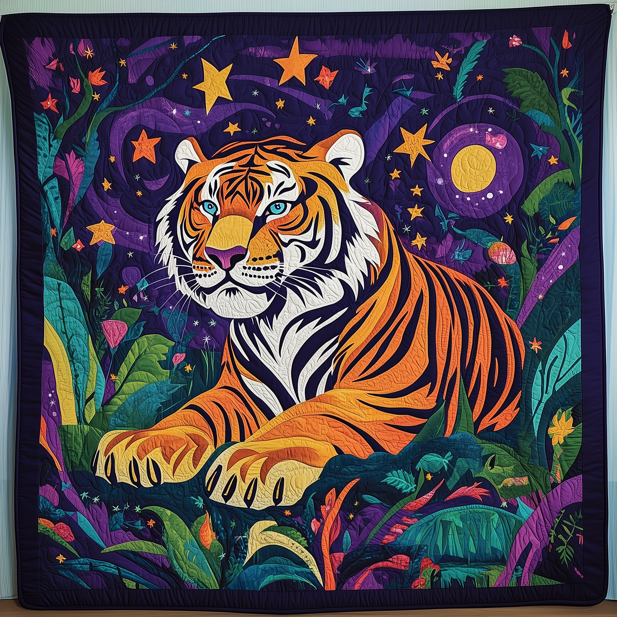 Tiger Starry Night Quilted Blanket Christmas Throw Blanket Unique Christmas Gift 