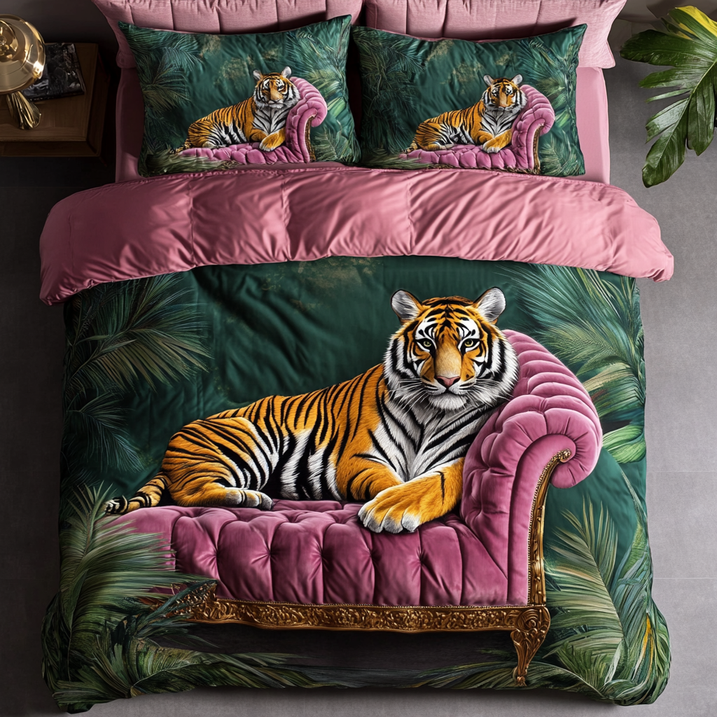 Tiger Stripes Quilted Bedding Set Bed Room Decoration Tiger Gifts For Men