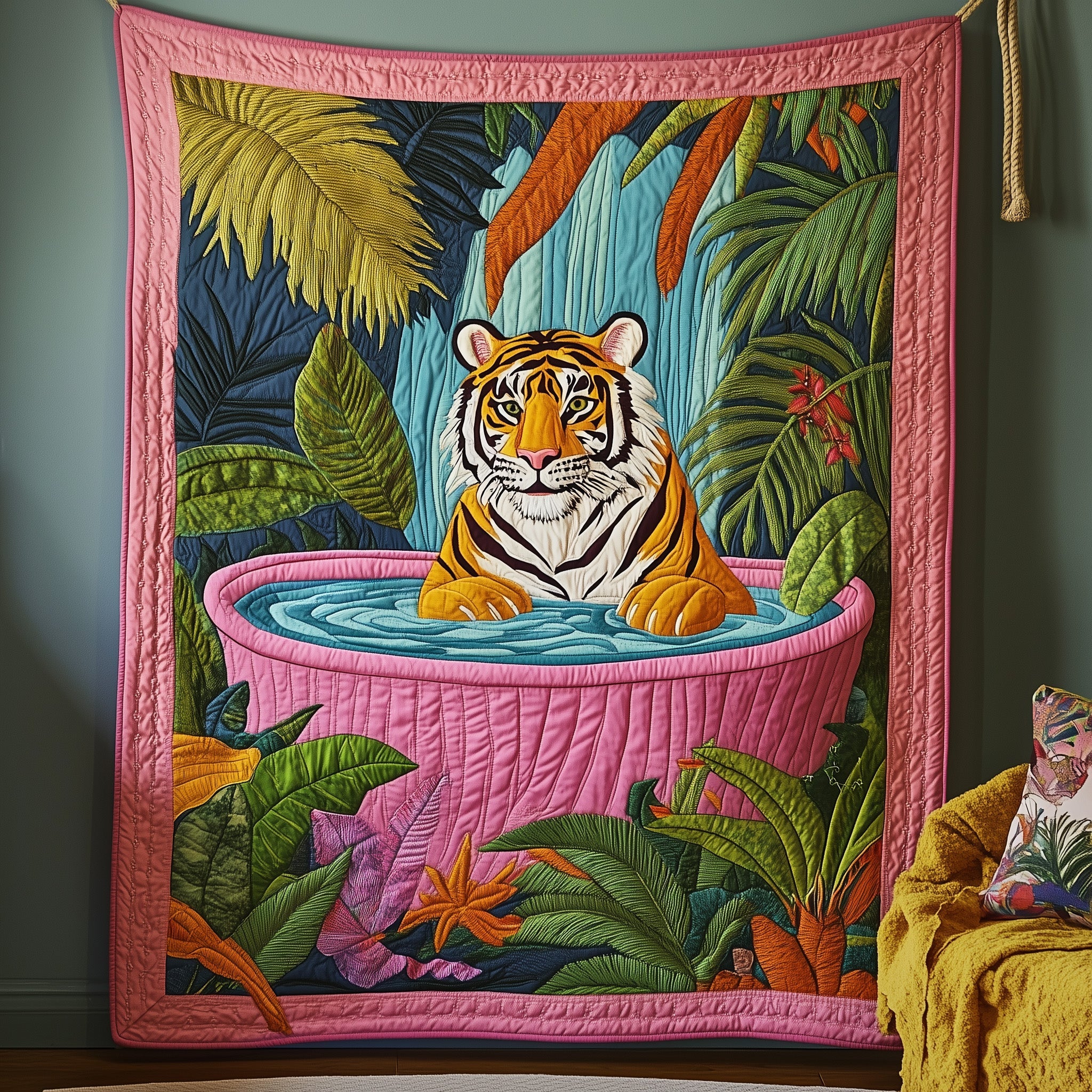 Tiger Tropical Bathtub Quilted Blanket Nice Throw BlanketBest Gifts For Wife This Christmas