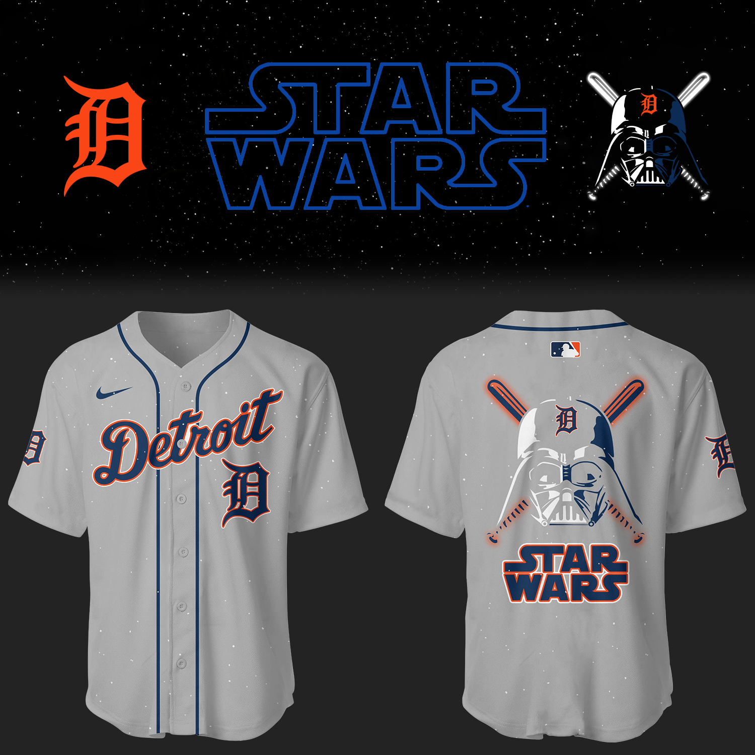 Tigers Baseball Tigers x Star Wars 2025 Grey Jersey Baseball Mom Gifts