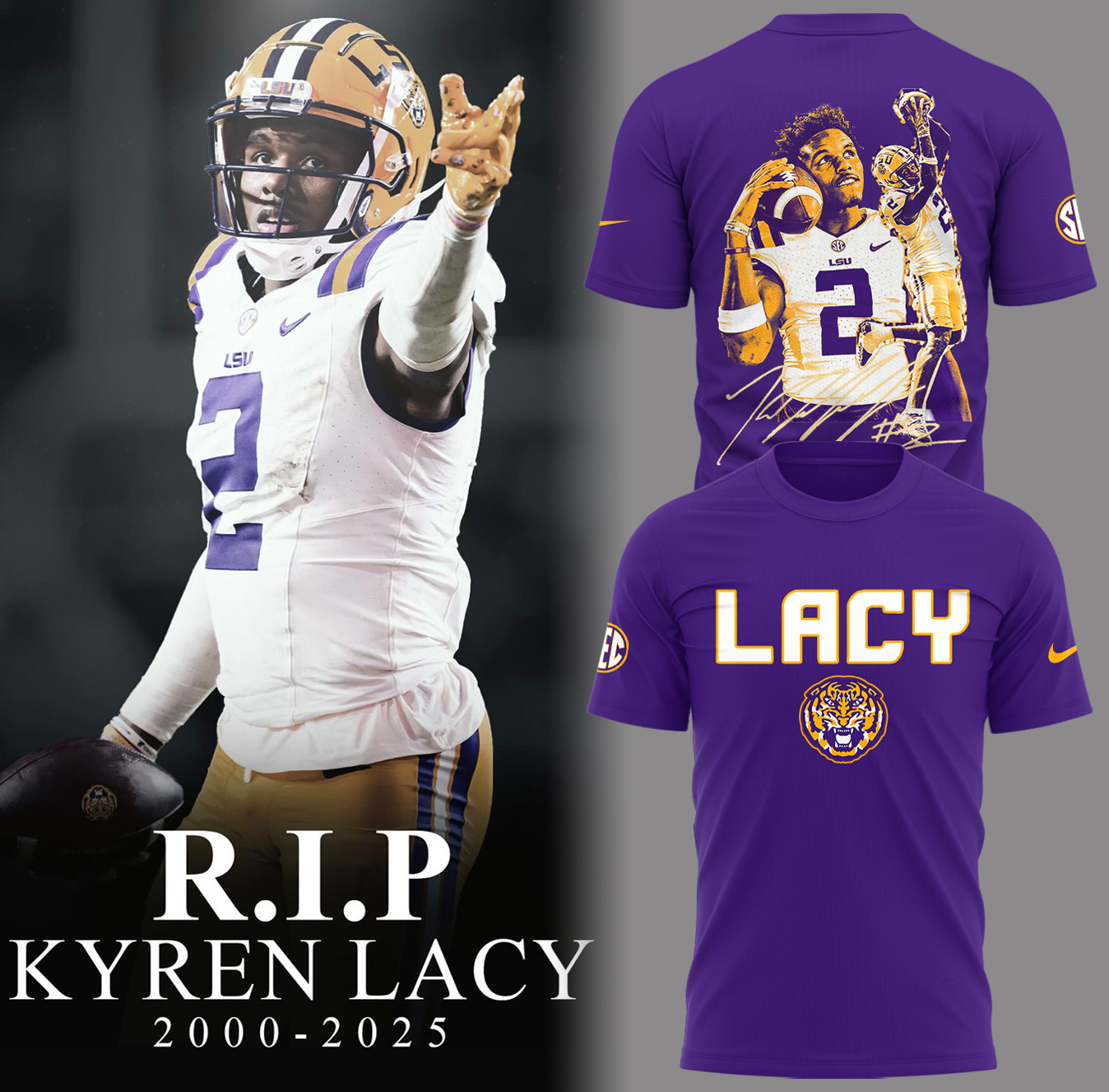 Tigers Football Rip Lacy Purple T-Shirt Gifts To Give Football Players