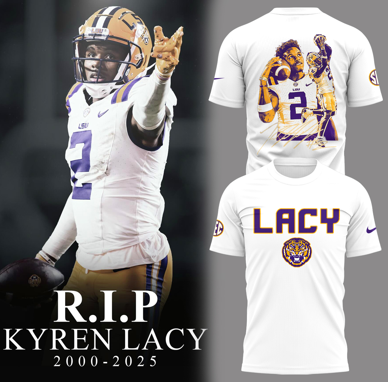 Tigers Football Rip Lacy White T-Shirt Gift Ideas For Football Players