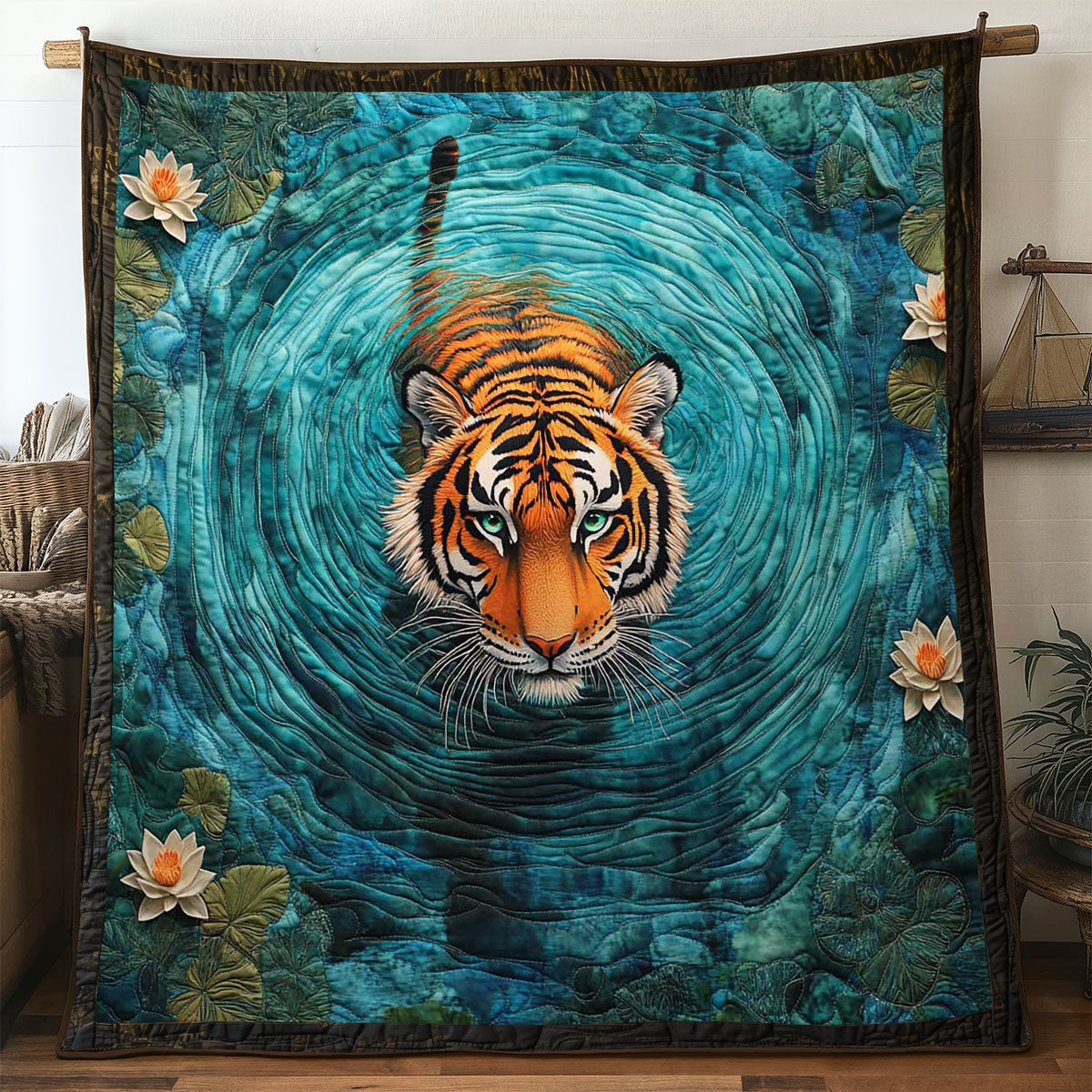 Tiger's Gaze Quilted Blanket Throws For Couch Father In Law Gifts Christmas