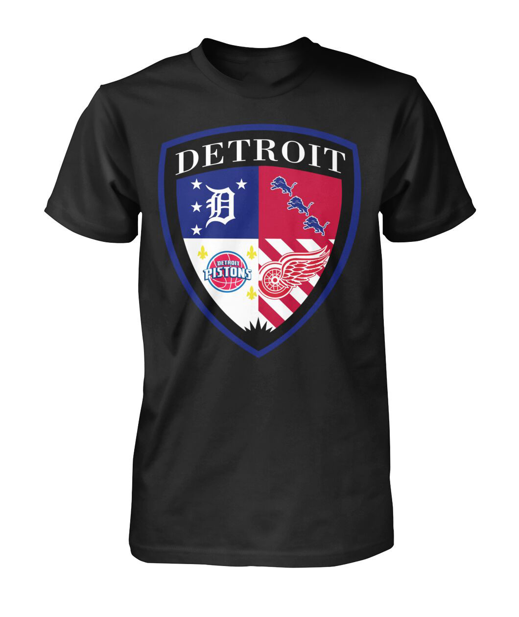 Tigers Lions Pistons Red WIngs Michigan Sport T-Shirt Detroit 4 Team Shield Shirt Game Day Gift