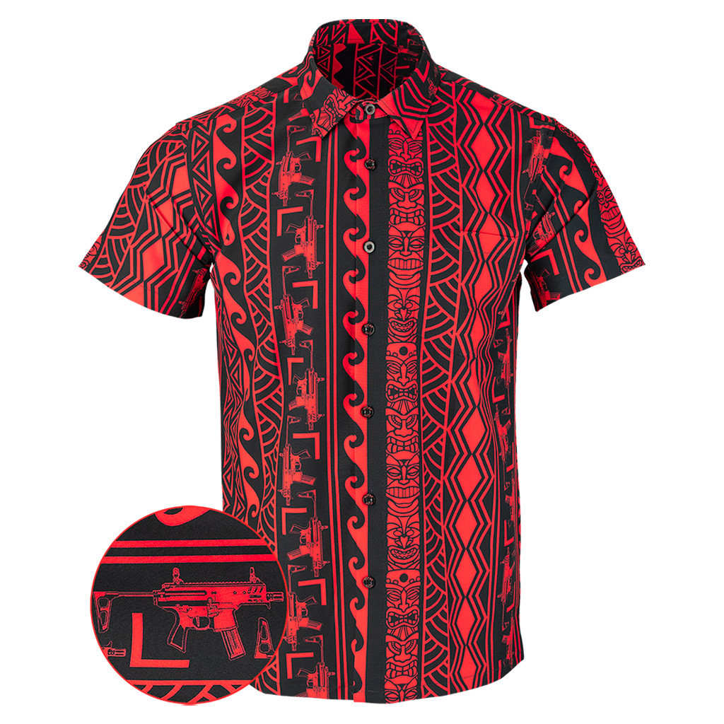 Tiki Black Red Button Down Shirt Tactical Hawaiian Shirt Good Gifts For Father Tiki Black Red Button Down Shirt Tactical Hawaiian Shirt Good Gifts For Father