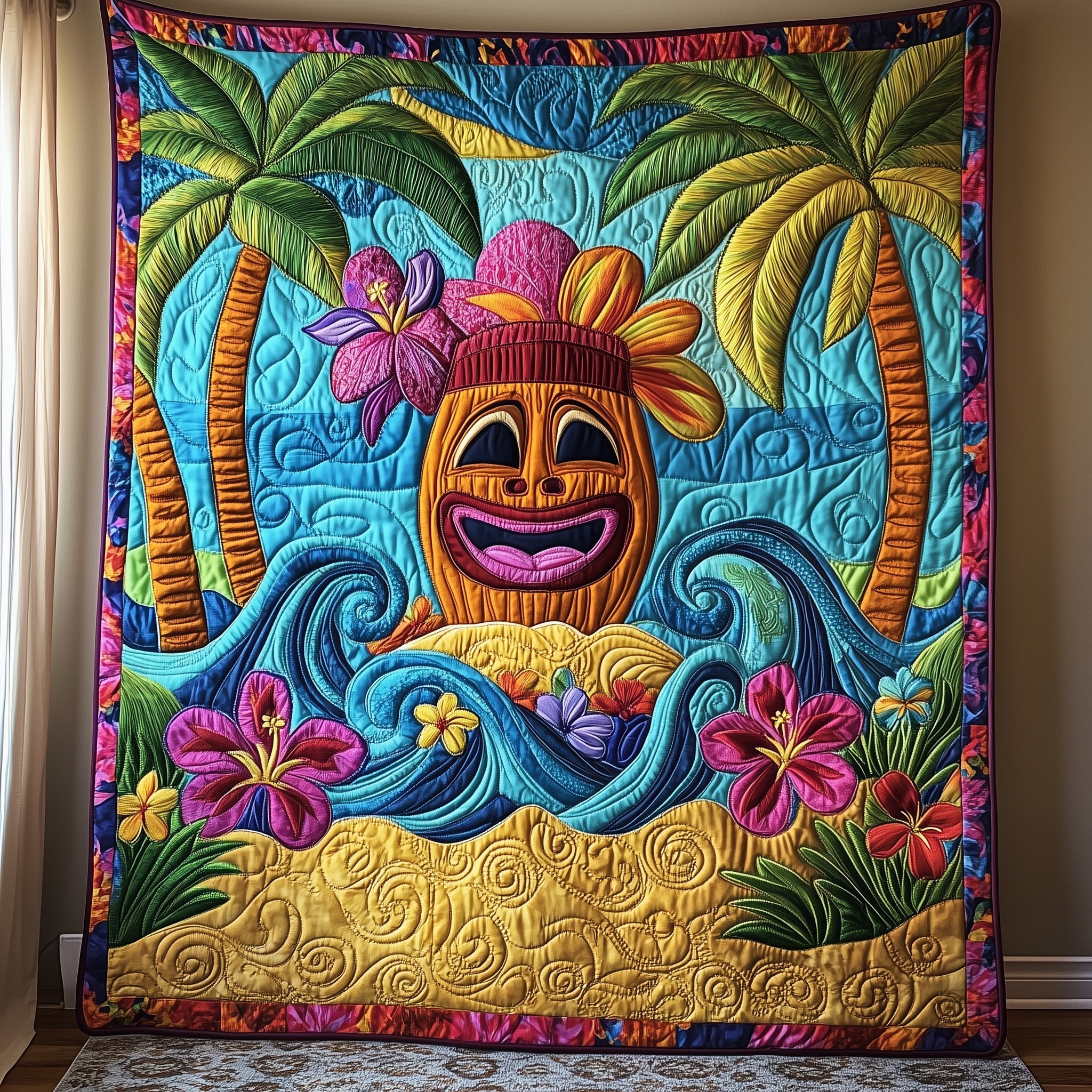 Tiki Head Quilted Blanket Nice Throw BlanketGift Ideas For Surfer Guys