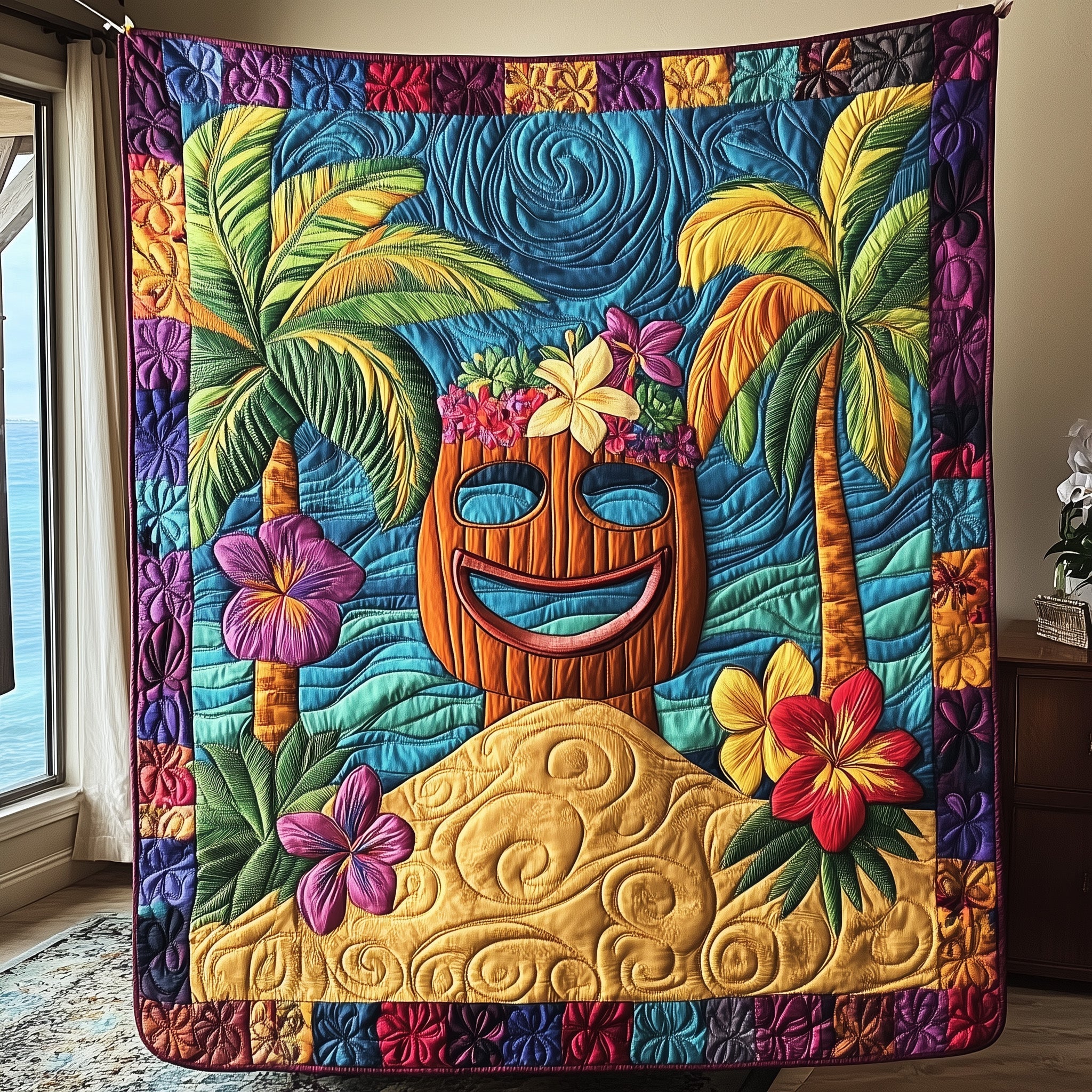 Tiki Head Quilted Blanket Nice Throw BlanketGifts For Surfer Guys