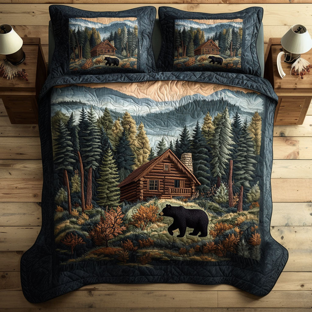 Timber Bear Haven Quilted Bedding Set Bed Decor Nature Lover Gift Ideas