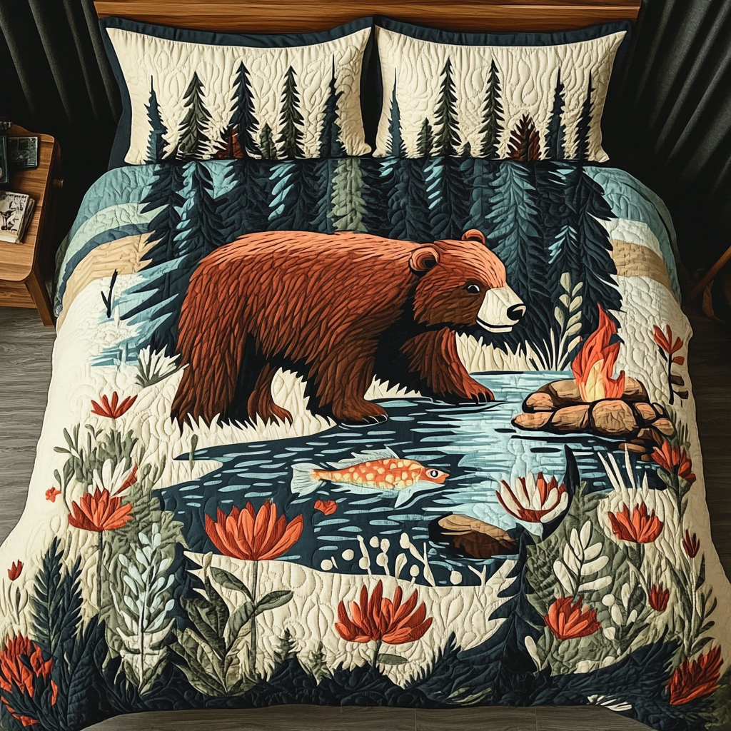 Timber Lodge Quilted Bedding Set Bed Decorations Presents For Wildlife Lovers