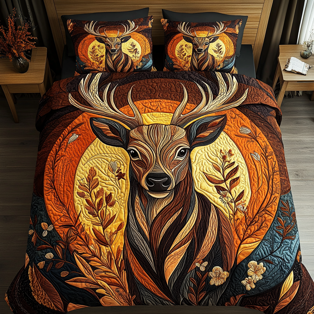 Timber Stag Quilted Bedding Set Elegant Bed Linen Set for Cozy Nights
