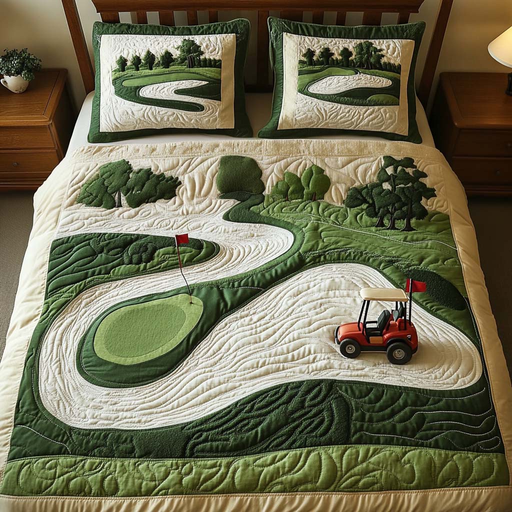 Timber Trail Golf Course Quilted Bedding Set Bed Room Decoration Golf Ideas For Christmas