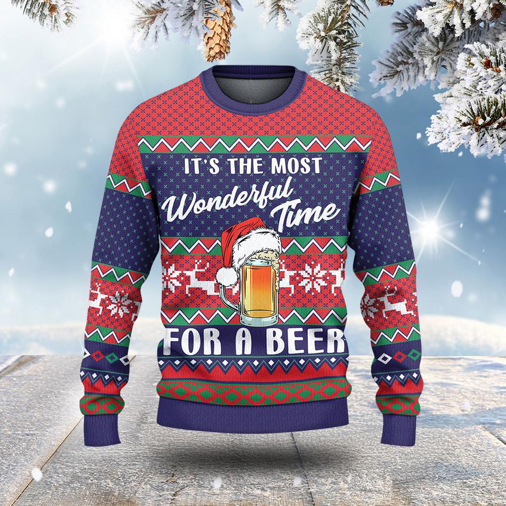 Time For A Beer Ugly Christmas Sweater Funny Christmas Sweater Xmas Gifts For Father