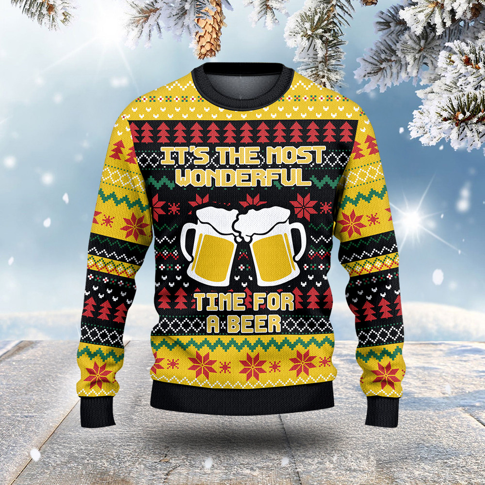 Time For A Beer Ugly Christmas Sweater Winter Clothing Beer Drinker Christmas Gifts