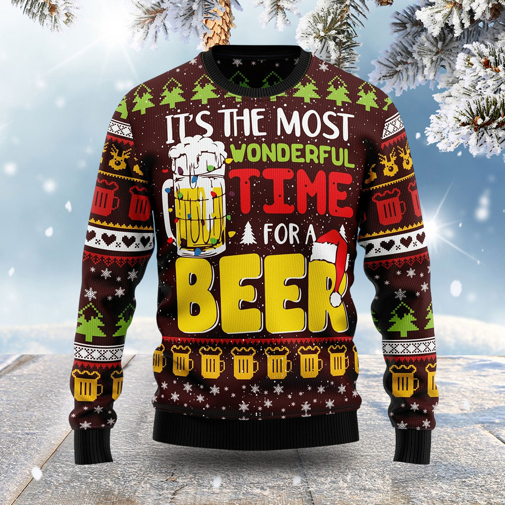 Time For Beer Ugly Christmas Sweater Christmas Lounge Wear Xmas Gifts For Men