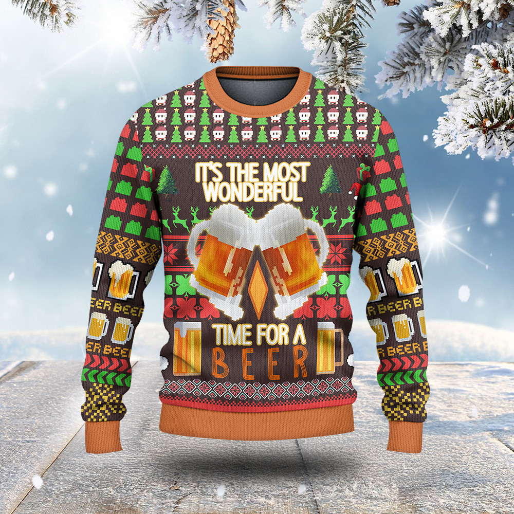 Time For Beer Ugly Christmas Sweater Funny Sweater Christmas Gifts For Him