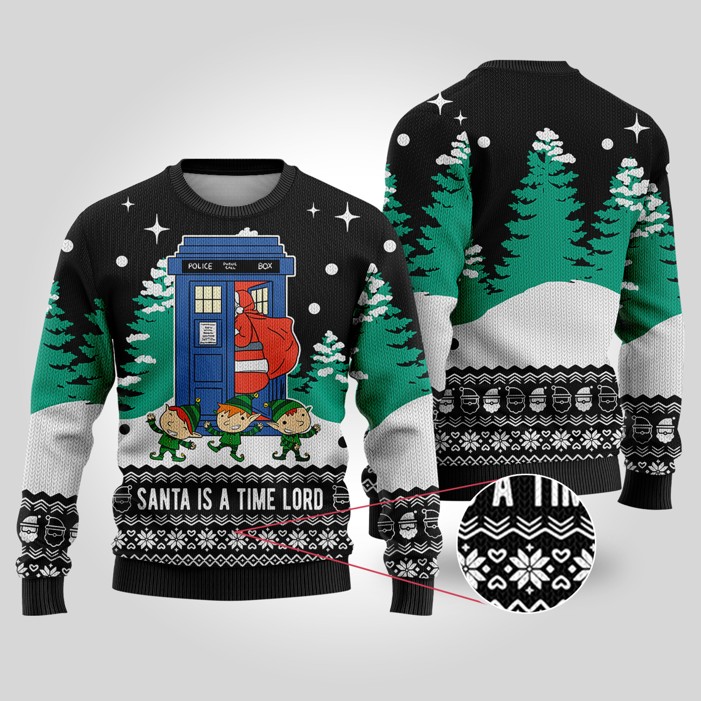 Time Lord Santa Doctor Who Ugly Christmas Sweater Black Perfect Winter Merch Gift for the Holiday Spirit