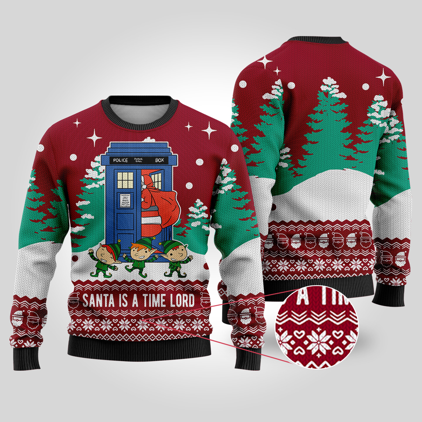 Time Lord Santa Doctor Who Ugly Christmas Sweater Cardinal Red Unique Holiday Sweater Gift Idea for Loved Ones