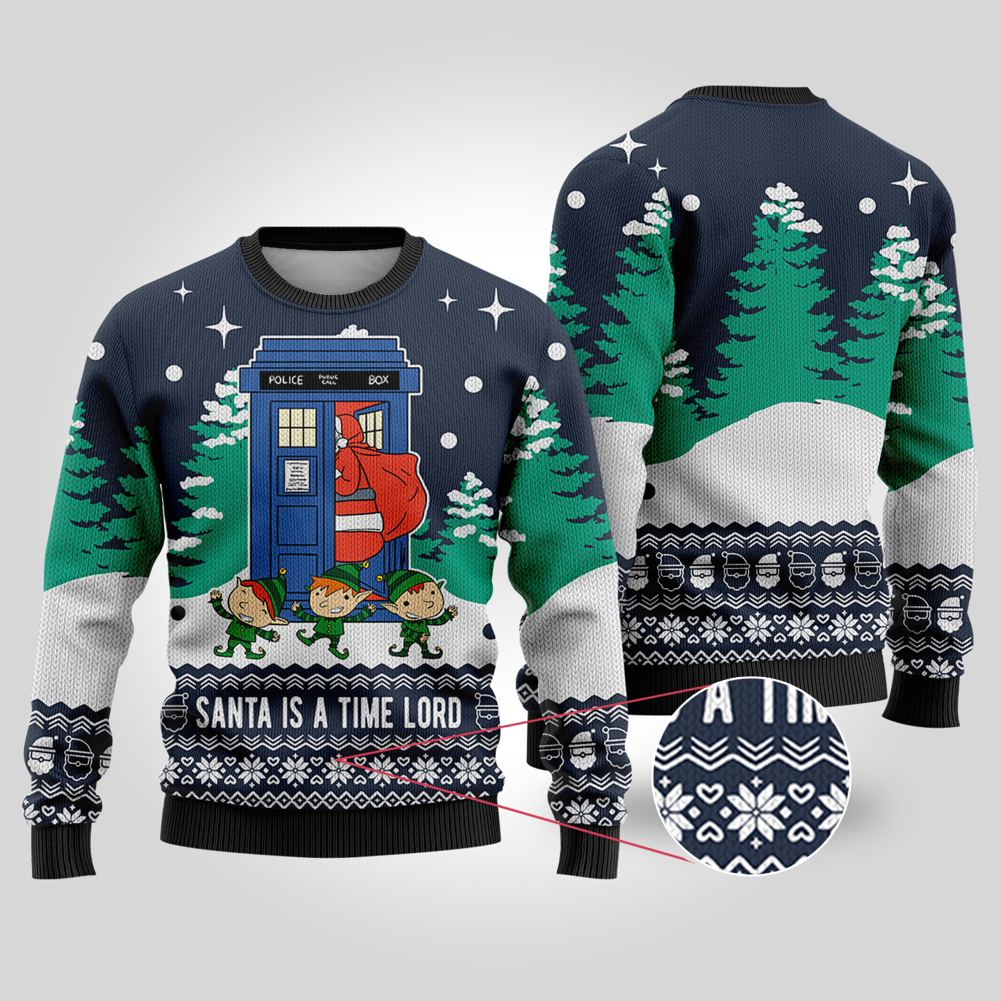 Time Lord Santa Doctor Who Ugly Christmas Sweater Navy Holiday Merch That Makes a Perfect Christmas Gift