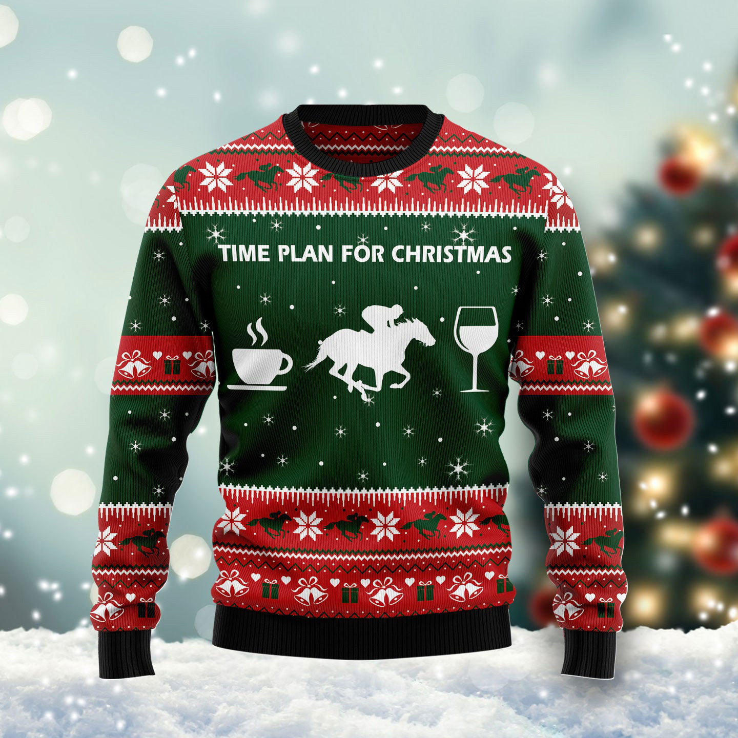 Time Plan For Christmas Horse Racing Ugly Christmas Sweater Winter Apparel Horse Lover Gifts