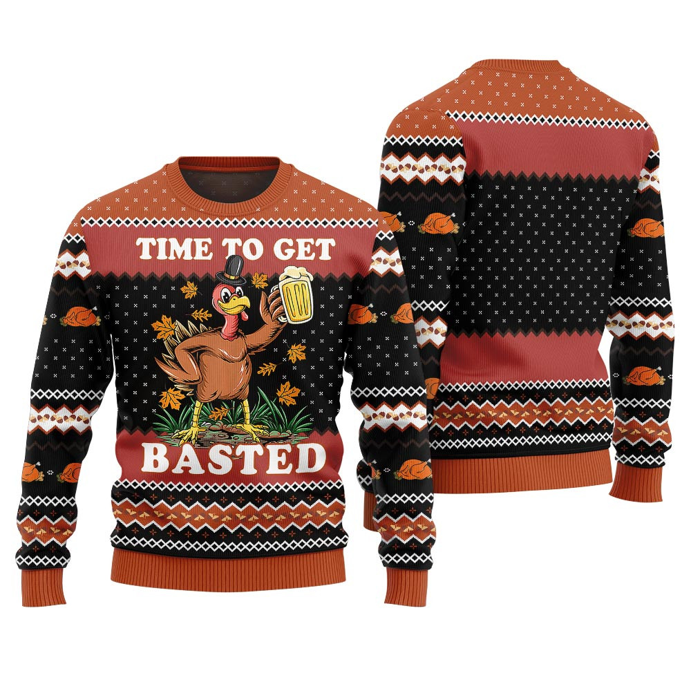 Time To Get Basted Funny Beer Sweater For Thanksgiving Black Lovely Merch Gift for Cozy Winter Nights