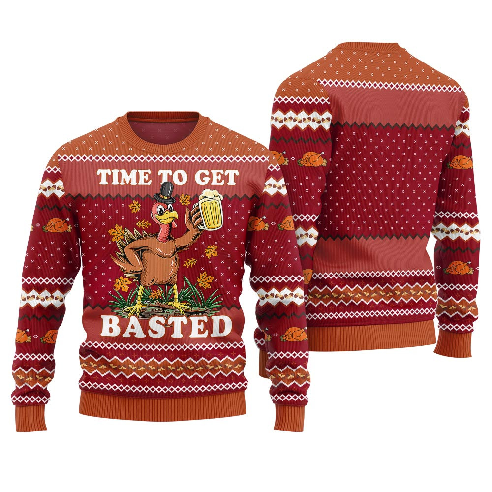 Time To Get Basted Ugly Thanksgiving Sweater Red Perfect Winter Merch Gift for the Holiday Spirit