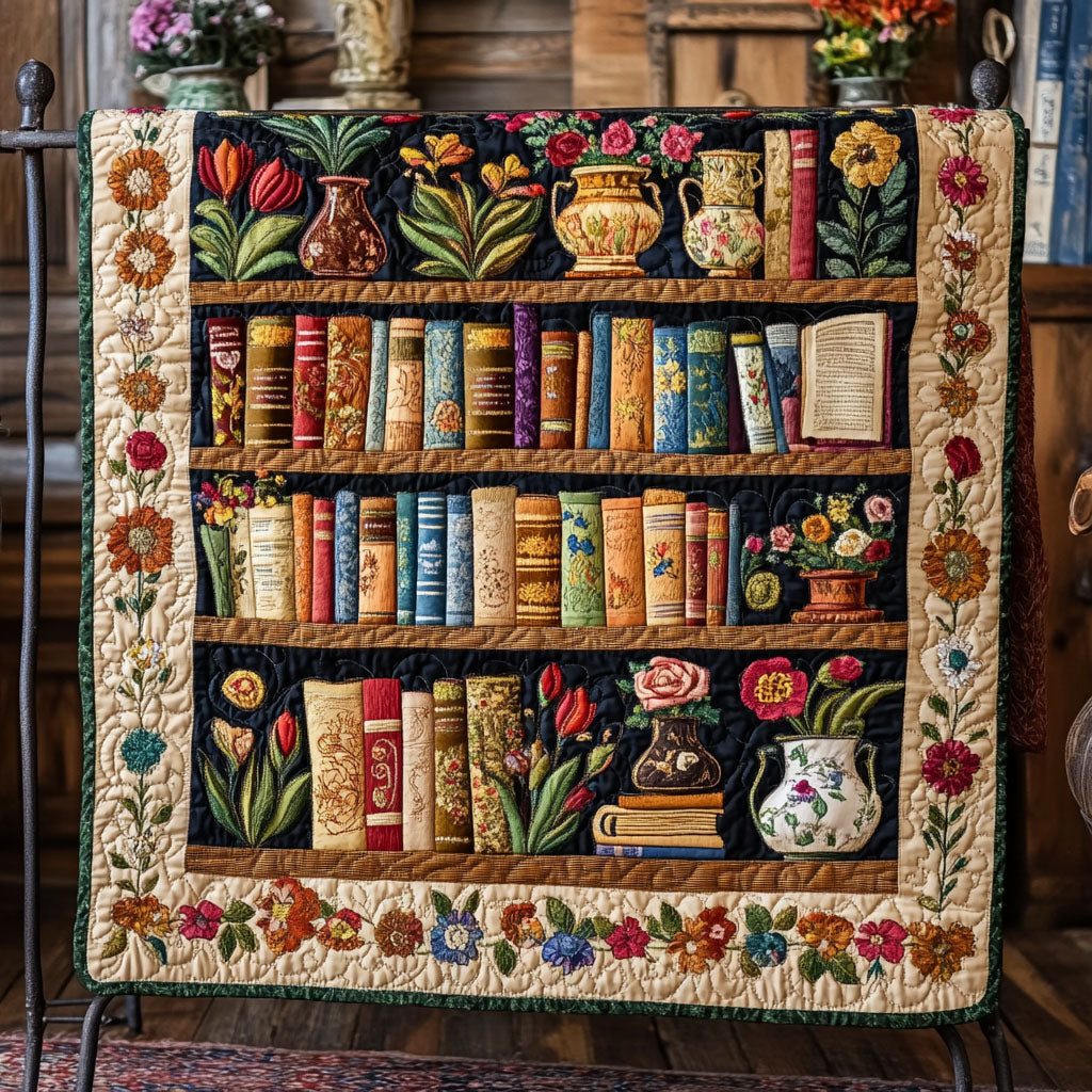 Timeless Bookshelf Dreams Quilted Blanket Bed Room Decor Christmas Gifts For Book Lovers