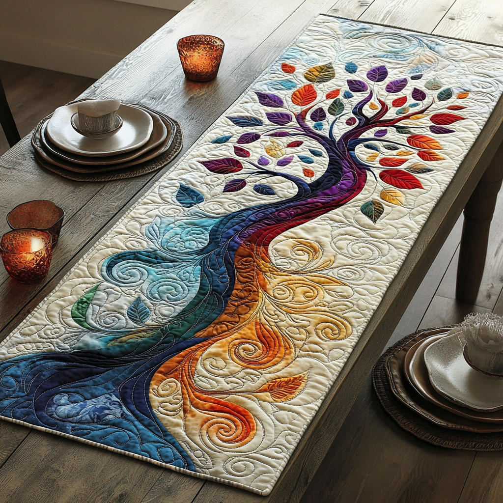 Timeless Branches Quilted Table Runner Kitchen Table Decor Tree Of Life Gifts For Family