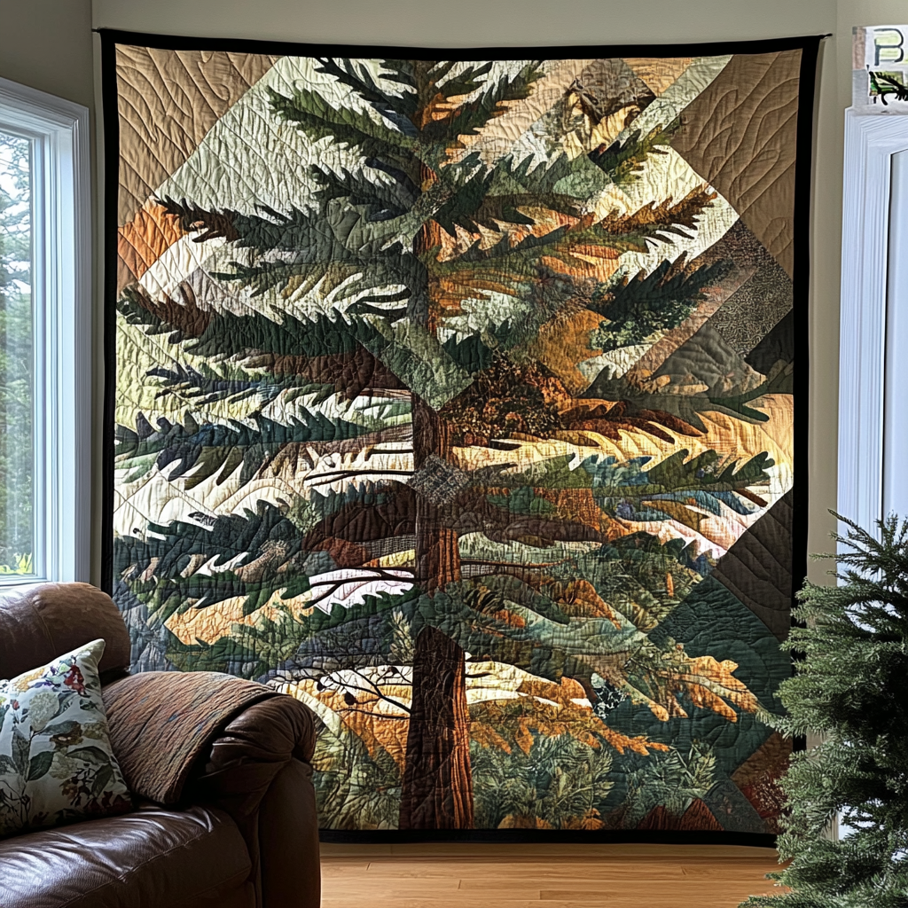 Timeless Evergreen Design Quilted Blanket Bed Room Decor Christmas Gifts For Nature Lovers