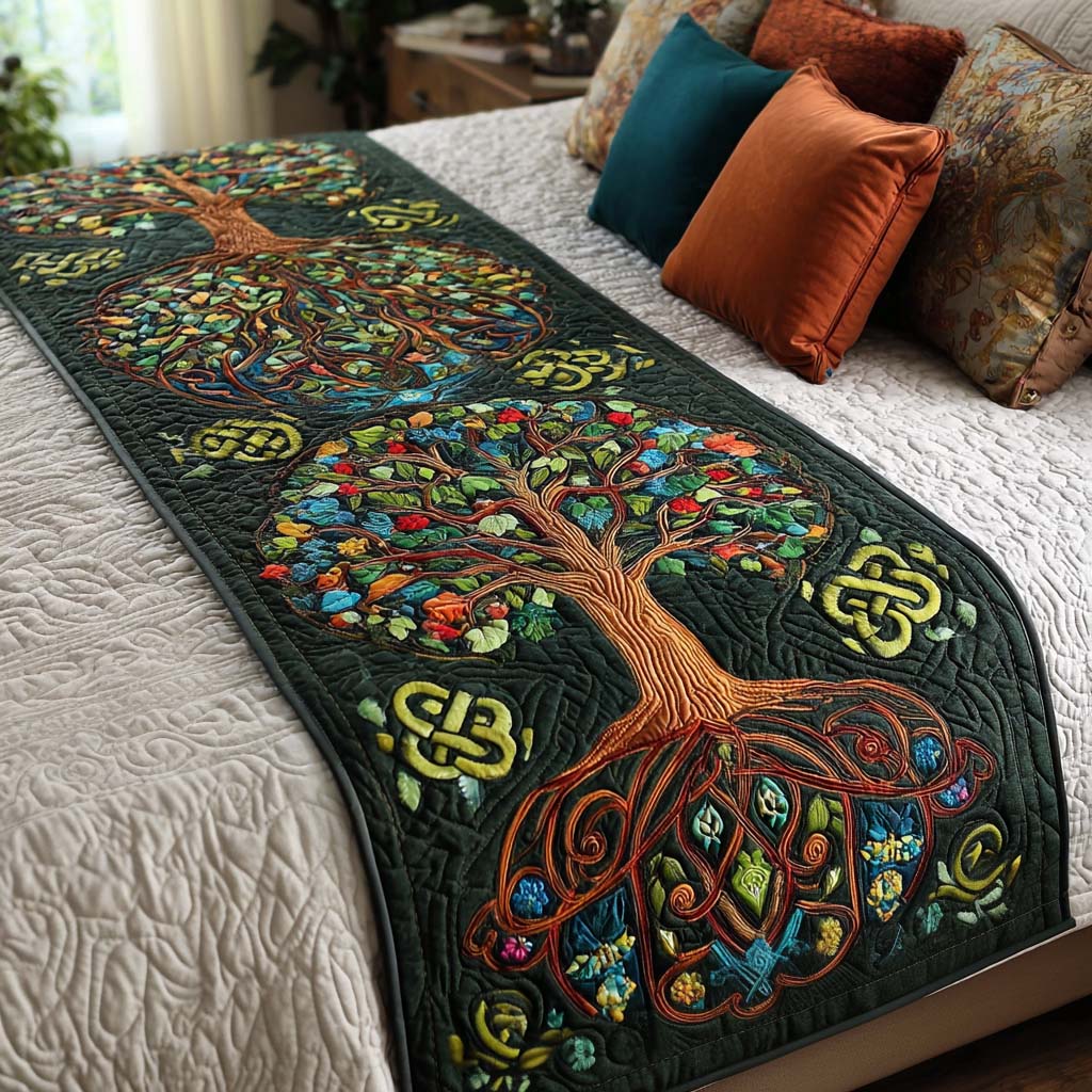 Timeless Forest Quilted Bed Runner Cool Bedroom Decor Tree Of Life Gifts For Mom