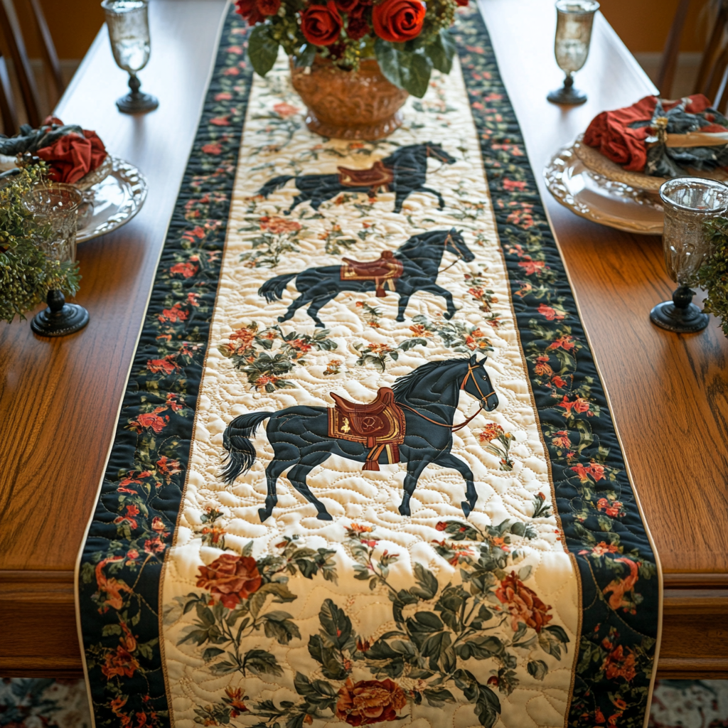 Timeless Gallop Quilted Table Runner Holiday Table Throw Horse Birthday Presents