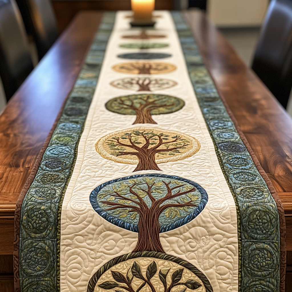 Timeless Grove Quilted Table Runner Dinner Table Decor Tree Of Life Gifts For Parents