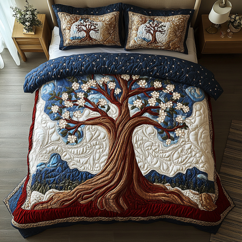 Timeless Growth Quilted Bedding Set Cute Bedroom Decor Tree Of Life Gifts For Men
