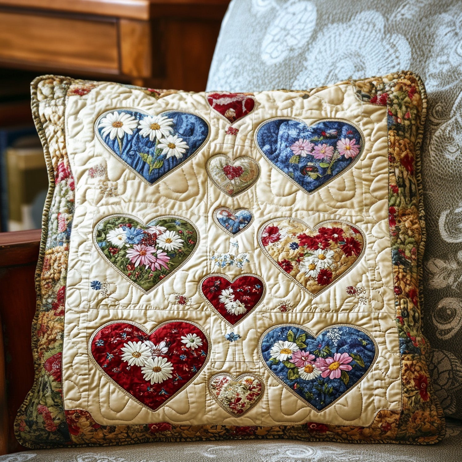 Timeless Hearts Bloom Quilted Pillow Case Decorative Pillow Covers Best Friend Gift Ideas