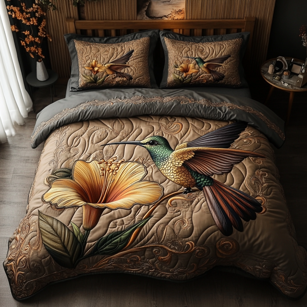Timeless Hummingbird Quilted Bedding Set Bedspread Set Hummingbird Gift Ideas