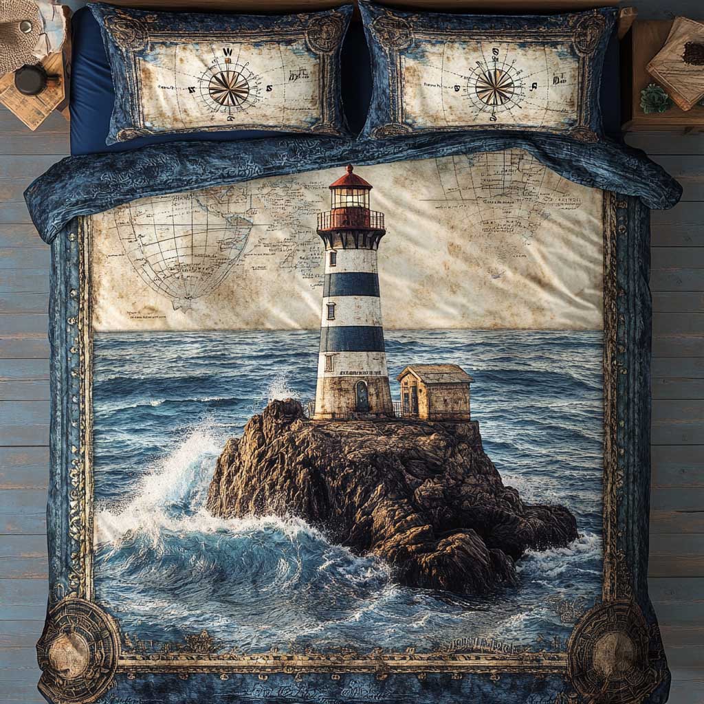 Timeless Lighthouse Charm Quilt Bedding Set Bedspreads Queen Size Holiday Gift for Grandpa