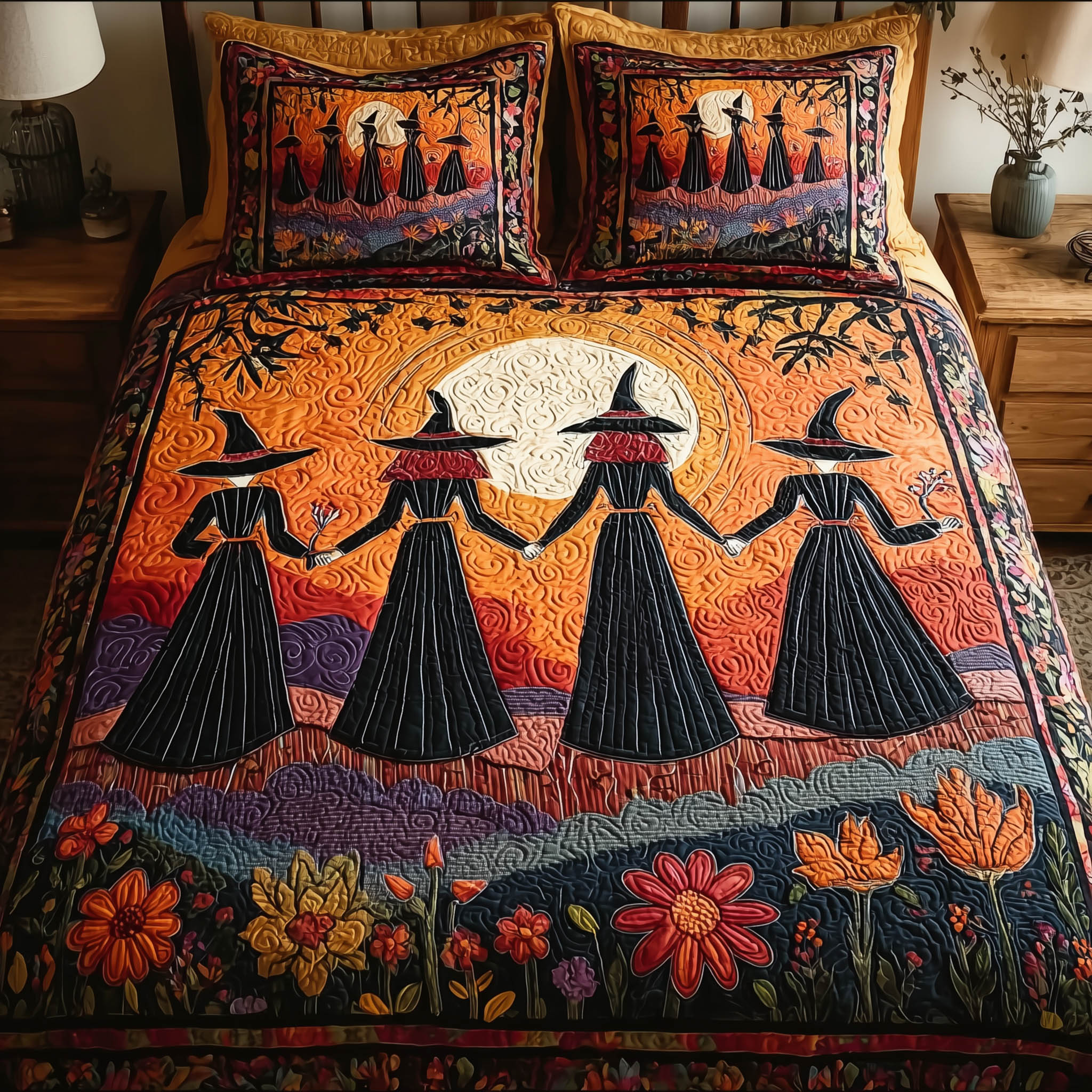 Timeless Magic Quilted Bedding Set Duvet Cover Bedspread Unique Halloween Gifts Witch